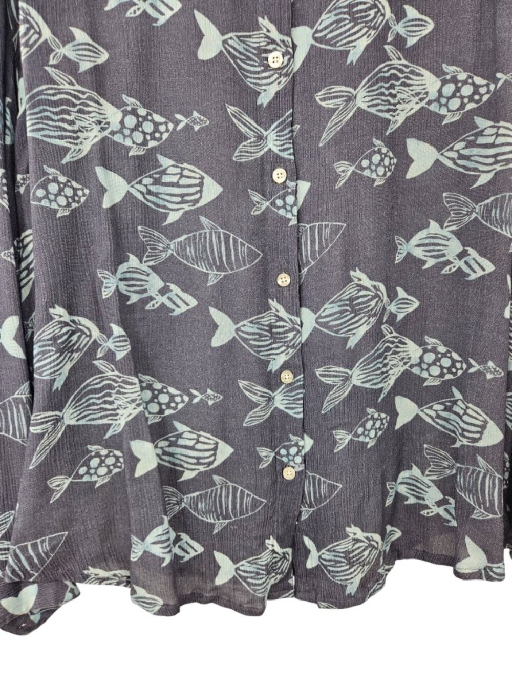 HIHO Vicky Fish Print Button Down Shirt Blue Gray Women's Size M Summer Vacation - Picture 6 of 11